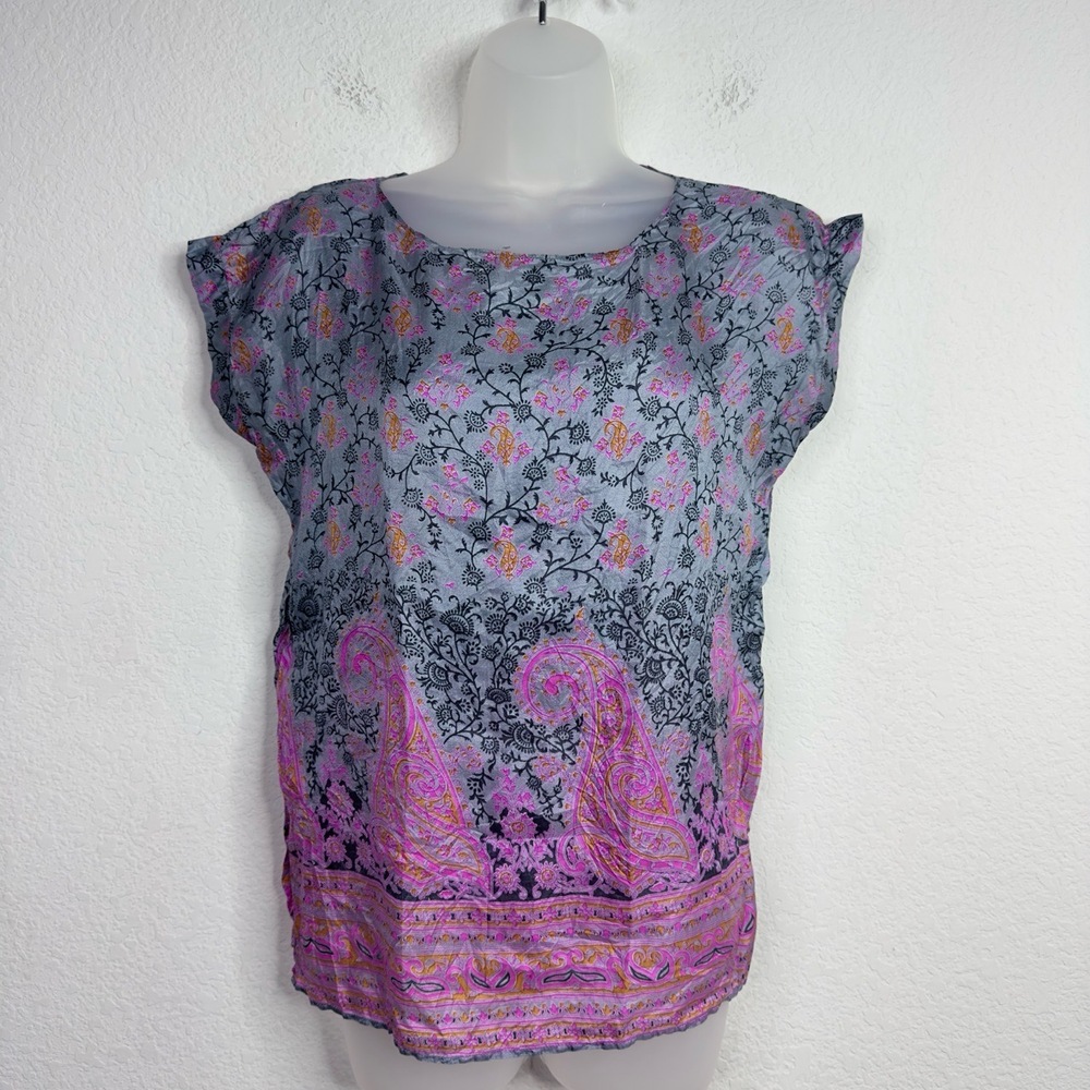 Matta Shirt Womens XS Floral Silk Paisley Floral Dark Romantic Cottagecore Boho‎